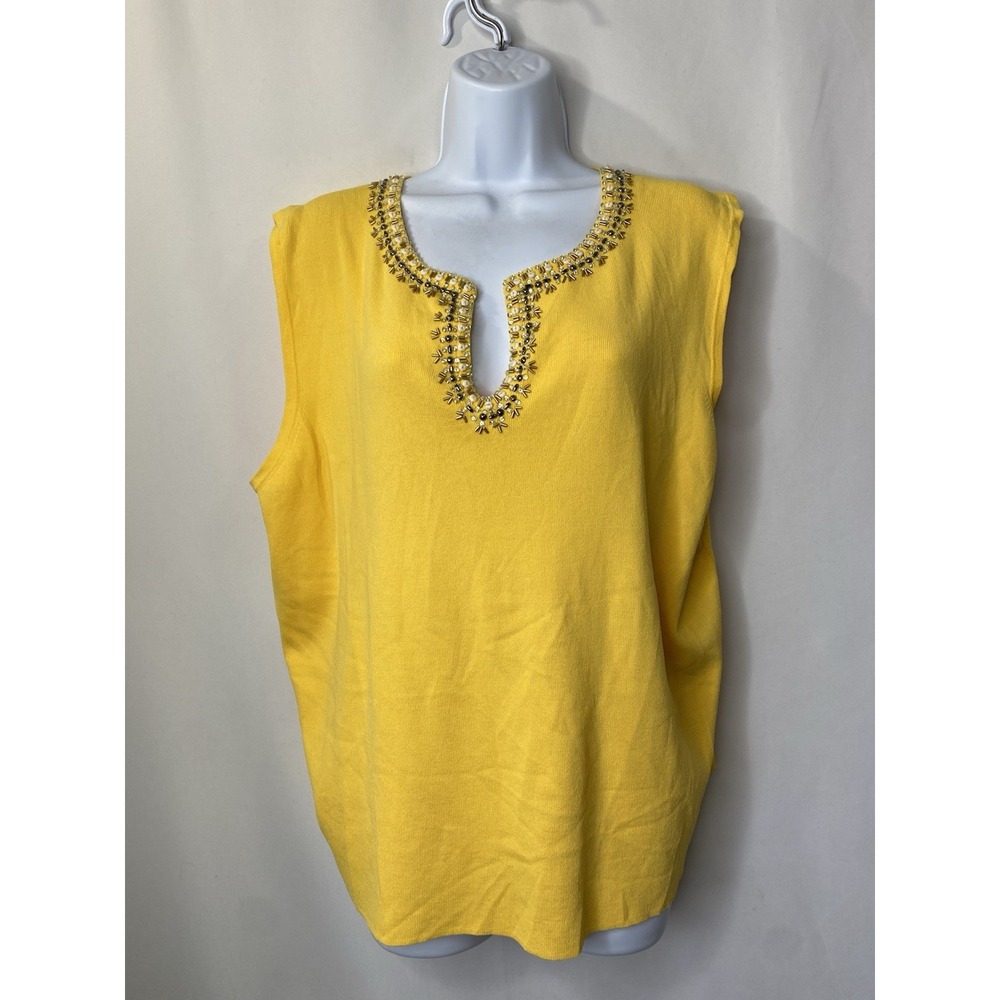 Cable & Gauge Women's Sleeveless Stretch Shirt Size 3XL Butter Yellow Sequins
